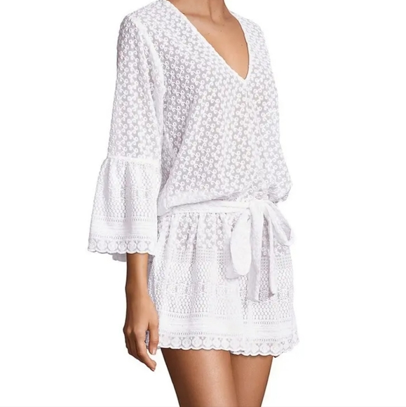 Melissa Odabash "Victoria" Embroidered French Georgette Bell-Sleeve Beach Dress - Picture 2 of 5